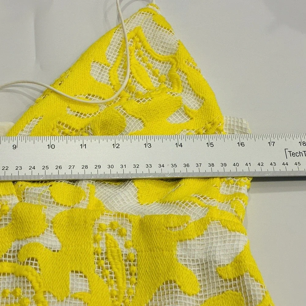 Maeve Anthropologie Lace Babydoll Strappy Backless Mini Dress Size 10 Yellow - Picture 12 of 16